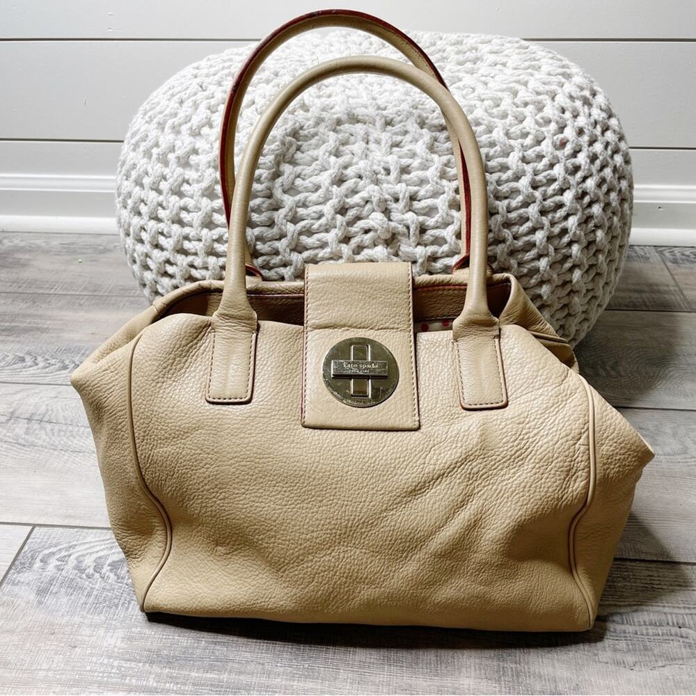 Kate Spade Bexley Anisha Pebbled Leather Turnlock Satchel Bag Nude Tan